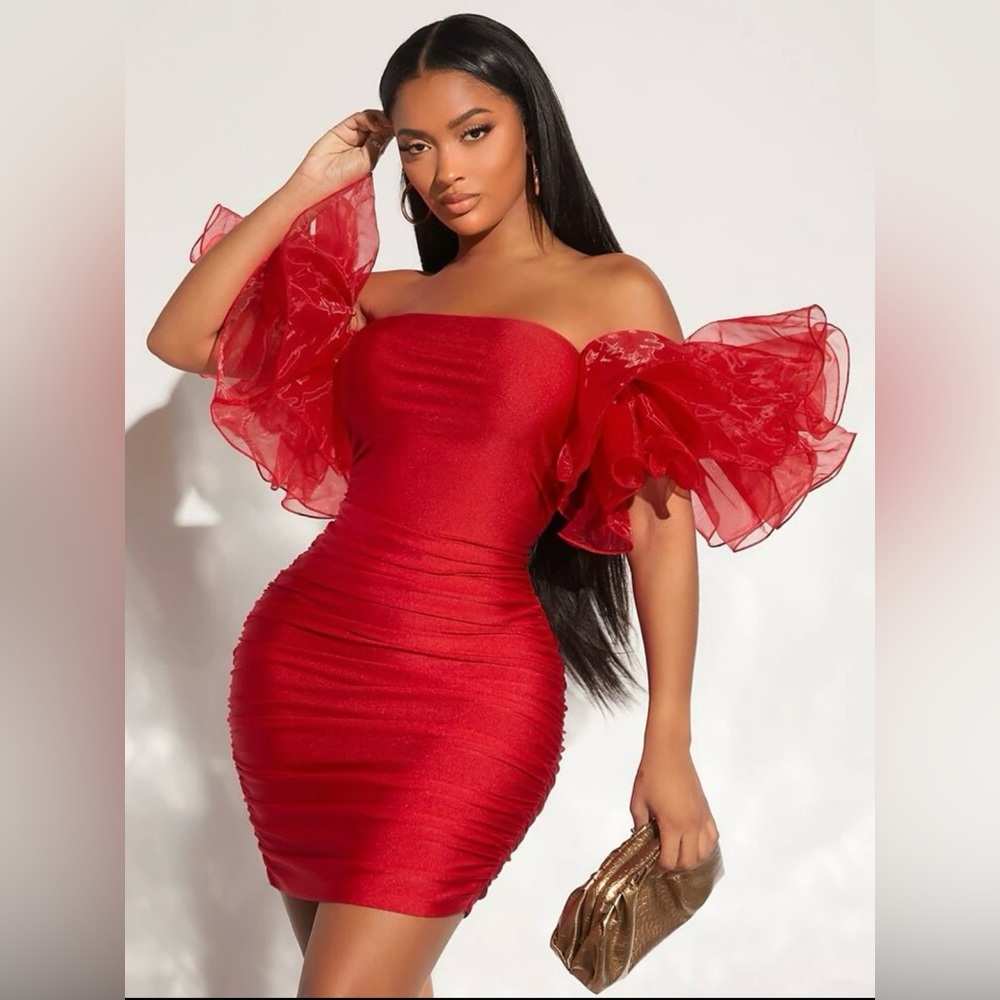SHEIN SXY Ruffled Red Dress Sz M